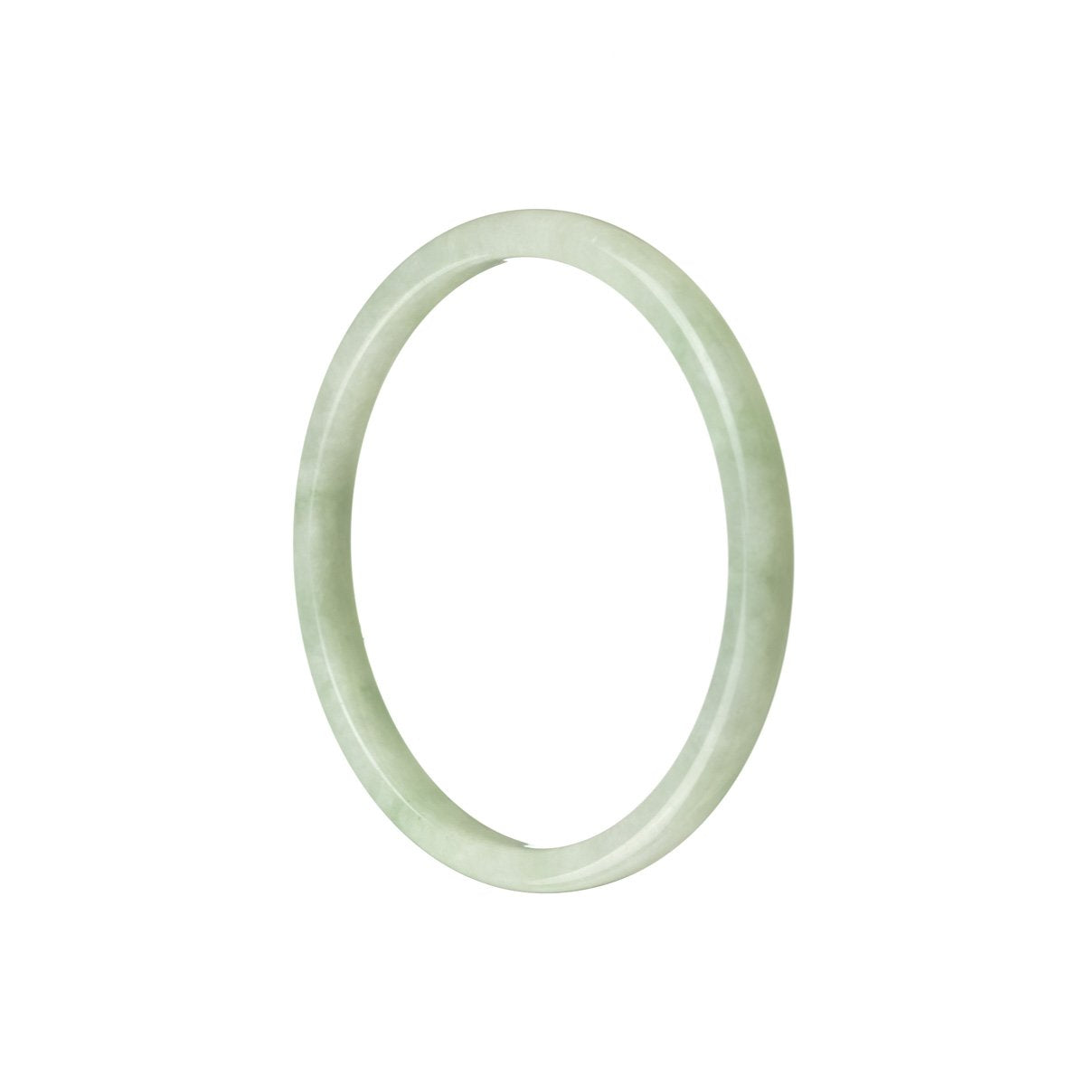 Image of a thin, 52mm certified Grade A Green Burma Jade bracelet with a smooth and polished surface. The bracelet showcases the exquisite beauty and vibrant green color of the jade stones, reflecting a sense of elegance and luxury.