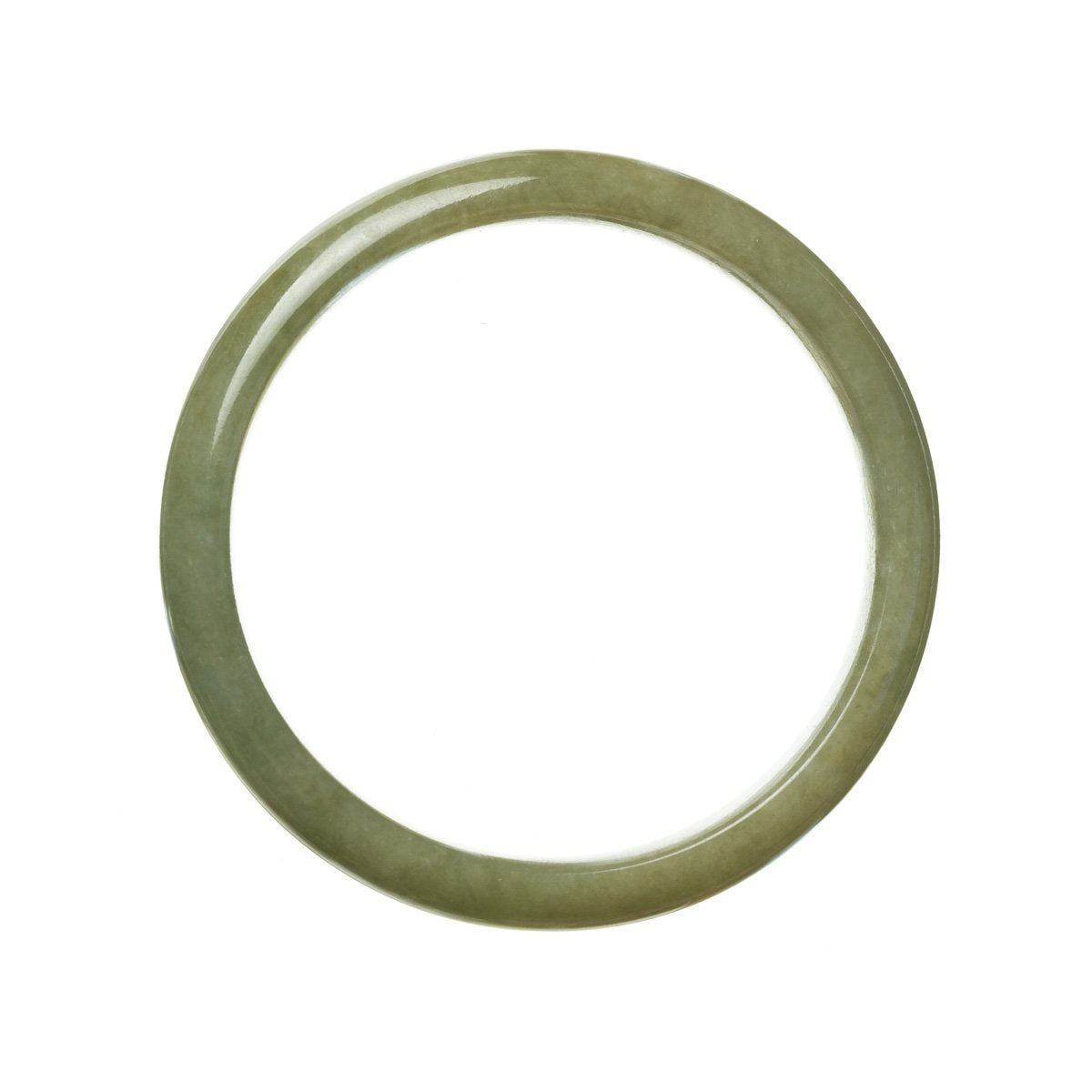 A close-up image of a beautiful, high-quality green Burmese jade bracelet. The bracelet has a semi-round shape and a diameter of 58mm. It is expertly crafted and showcases the exquisite color and natural patterns of the jade stone. The bracelet is both elegant and timeless, making it a perfect accessory for any occasion.