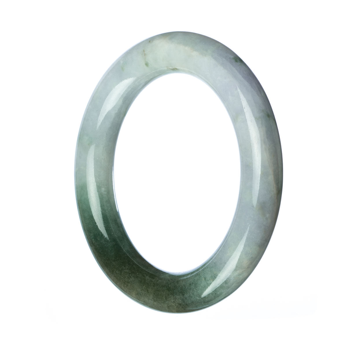 A round green and white jade bangle bracelet with high-quality craftsmanship and a diameter of 57mm.