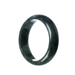 A dark grey jadeite jade bracelet with a half moon shape, measuring 58mm. Made with genuine Grade A jade.