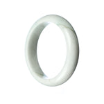 A close-up of a stunning, half moon-shaped Burmese jade bangle bracelet. The white jade is certified natural and exudes a timeless elegance. It measures 58mm in diameter and is a perfect addition to any jewelry collection.