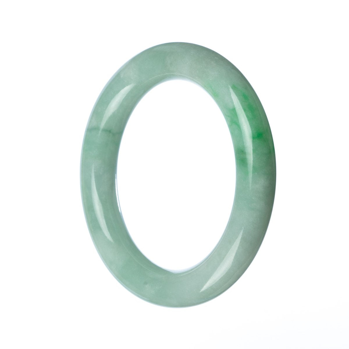 A beautiful round green Burmese jade bangle, measuring 58mm in size.