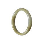 A close-up photo of an elegant white jade bangle with a half-moon shape. The bangle is made from authentic Type A White Burma Jade and measures 54mm in diameter. It is a beautiful piece of jewelry from MAYS GEMS.