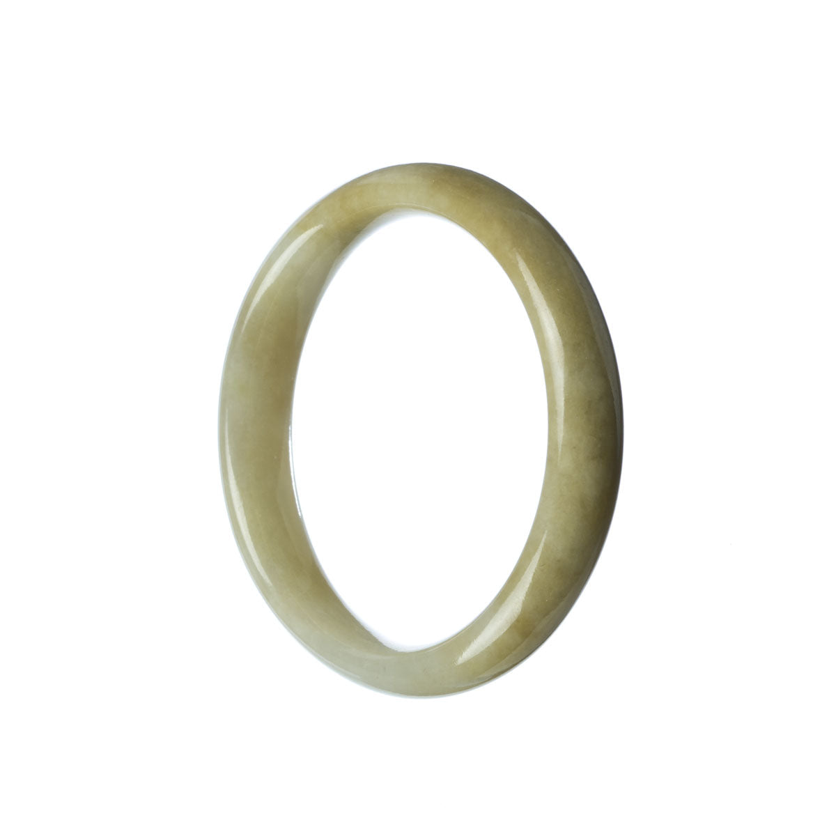 A white jade bangle bracelet with a half moon design, made from authentic Grade A Burma jade.