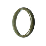 A close-up of a beautiful Grade A green brown jadeite jade bangle bracelet, shaped in a half-moon design. This high-quality piece of jewelry is certified and showcases the exquisite natural color and unique patterns of jade. Made by MAYS™.
