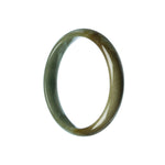 An exquisite green-brown jadeite bangle bracelet with a 57mm half moon shape, showcasing its genuine Grade A quality. Perfectly crafted by MAYS GEMS.