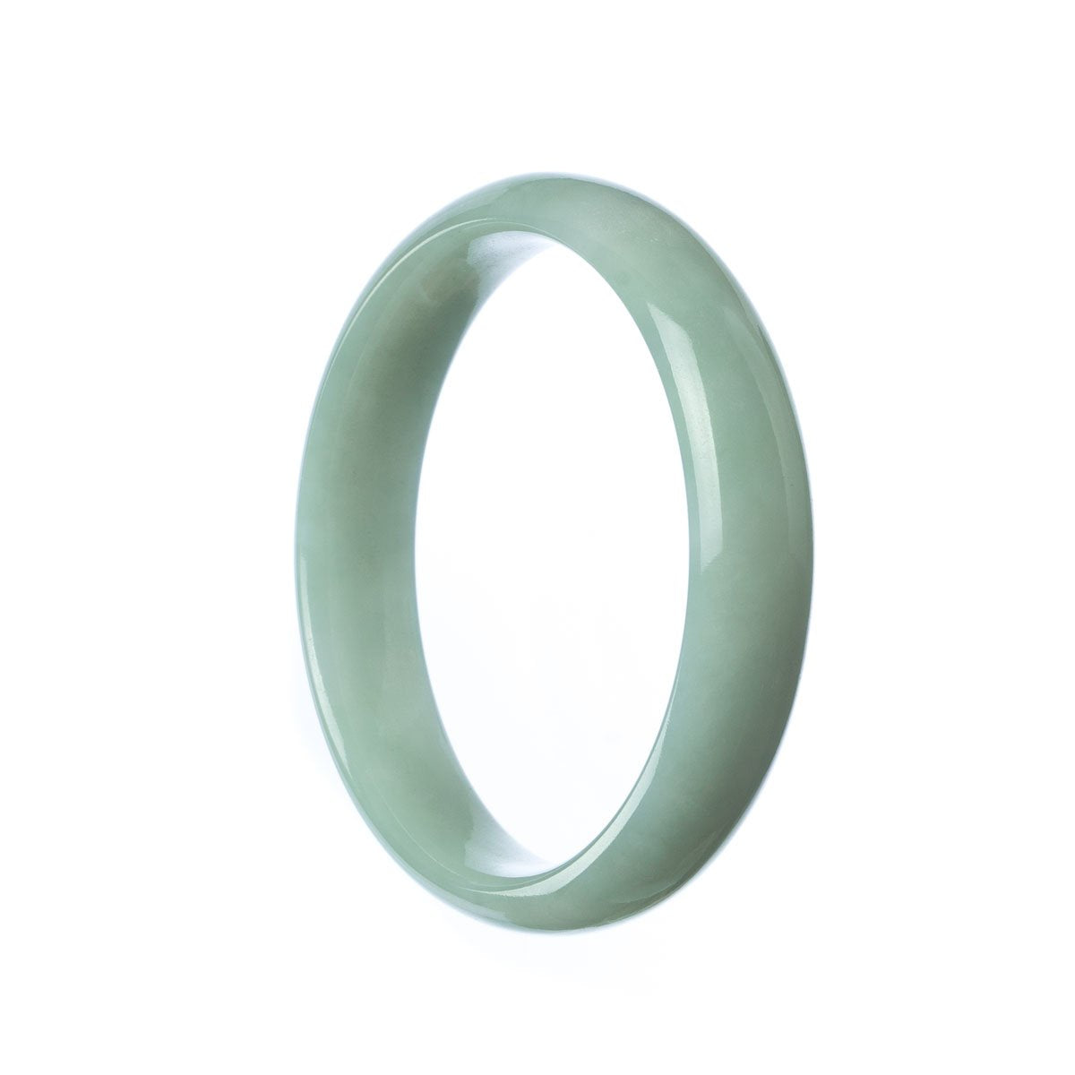 A pale green traditional jade bracelet, 54mm in size, with a half moon design. Genuine Grade A quality. Made by MAYS™.