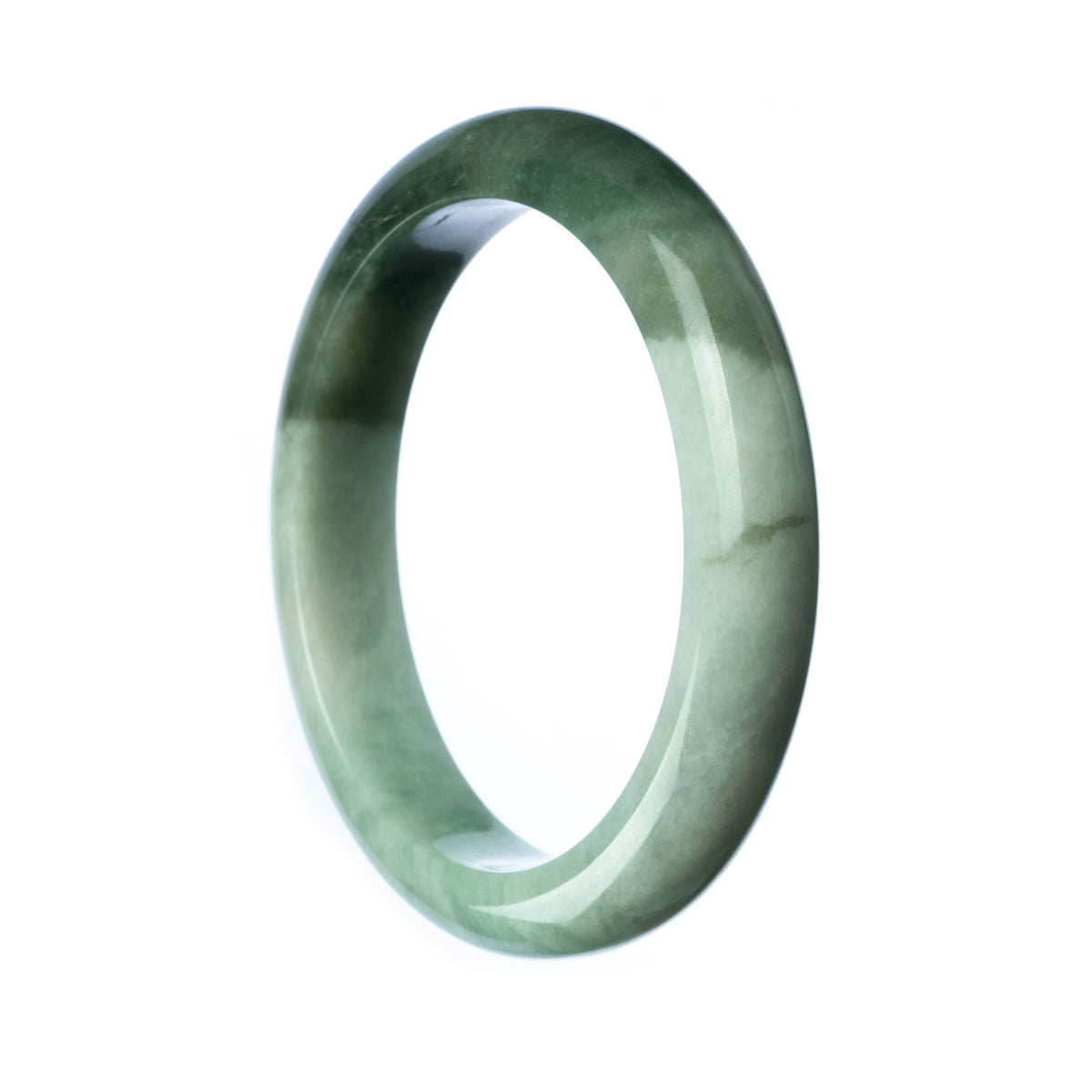 A beautiful green jadeite bangle bracelet with a semi-round shape measuring 77mm in diameter, exuding an authentic and natural charm.