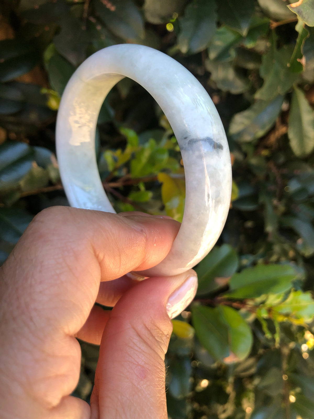 Real Natural Pale green with pale lavender Jade Bangle Bracelet - 58mm Half Moon