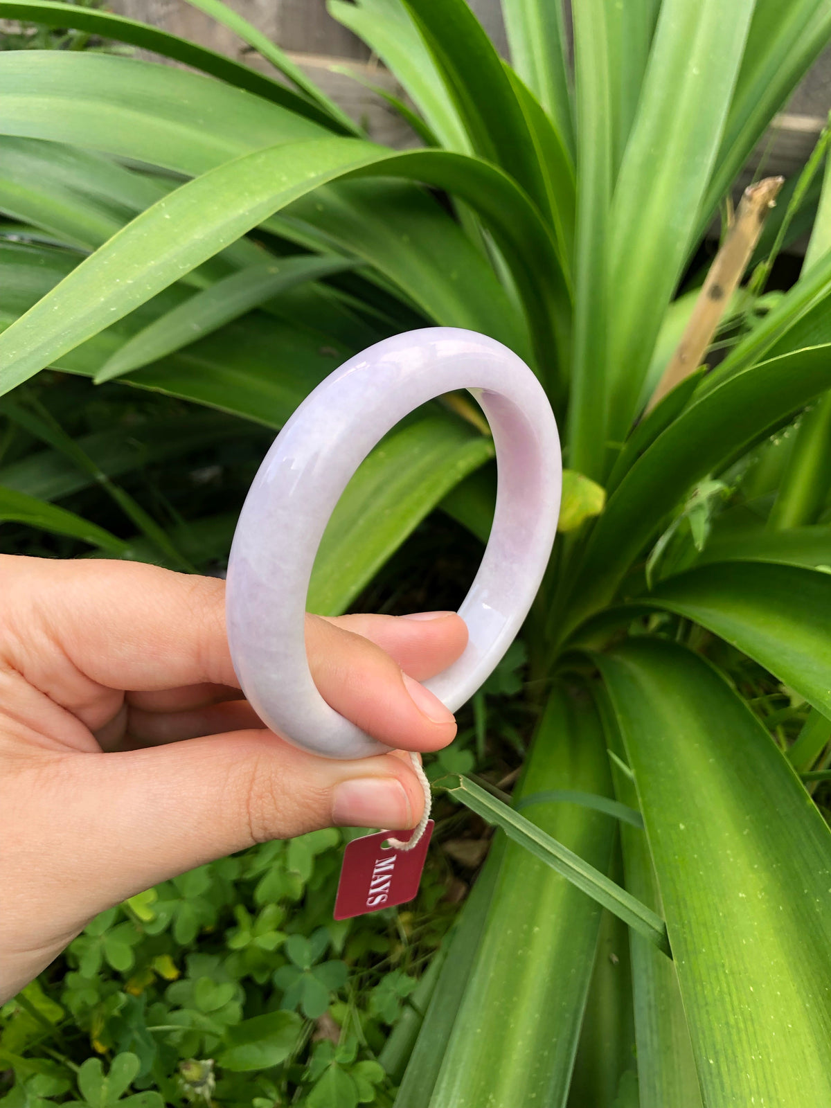 Certified Type A Lavender Jade Bangle Bracelet - 60mm Half Moon