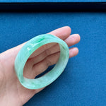 Authentic Grade A Green Pattern Burma Jade Bangle Bracelet - 52mm Flat