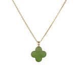 Green Clover Nephrite Jade Pendant with 18K Yellow Gold