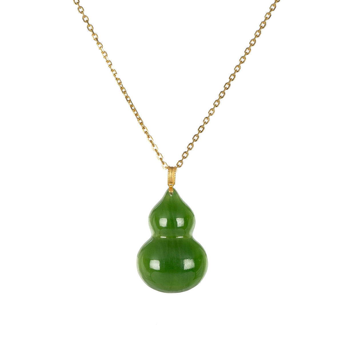 Green Hulu Nephrite Jade Pendant with 18K Yellow Gold