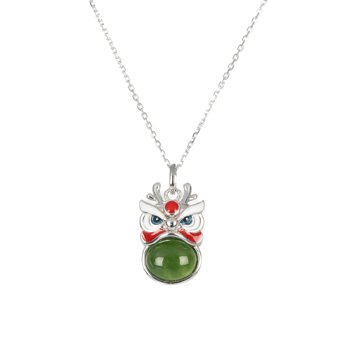 Dragon Head Hetain Jade Necklace in 925 Sterling Silver