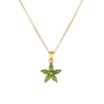 A gold-colored necklace with a pendant featuring a floral design made from 925 sterling silver and nephrite jade.