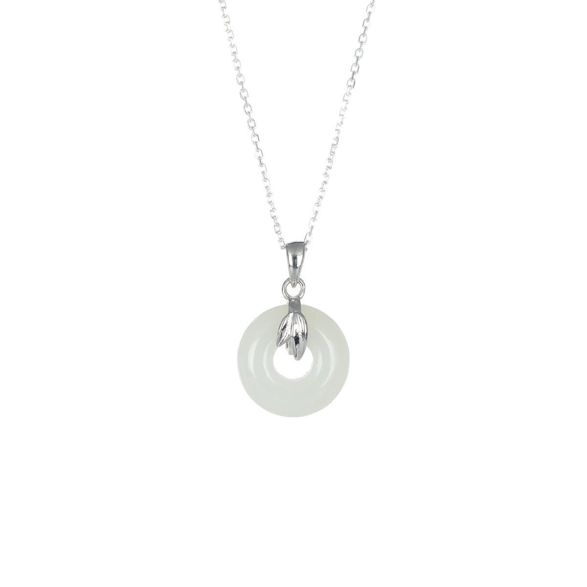 Leafy Donut Hotan Jade Necklace in 925 Sterling Silver