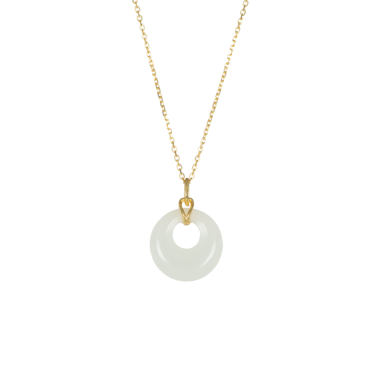 Donut Like Hetian Jade Pendant in 24K Gold Plated Sterling Silver