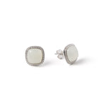 Celeste Cushion – White Jade Stud Earring in Sterling Silver with Beaded Frame