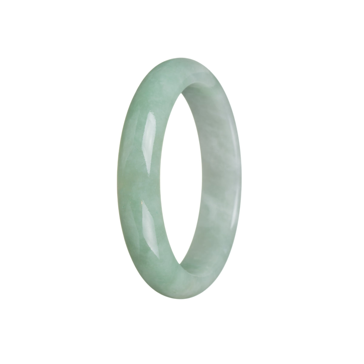 Real Grade A White and Light Green Burmese Jade Bangle - 55mm Half Moon