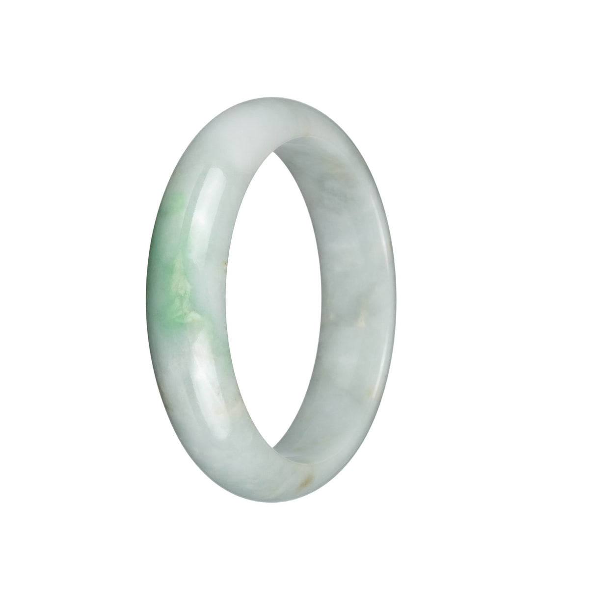 Authentic Grade A Green On White Jade Bangle Bracelet - 59mm Half Moon