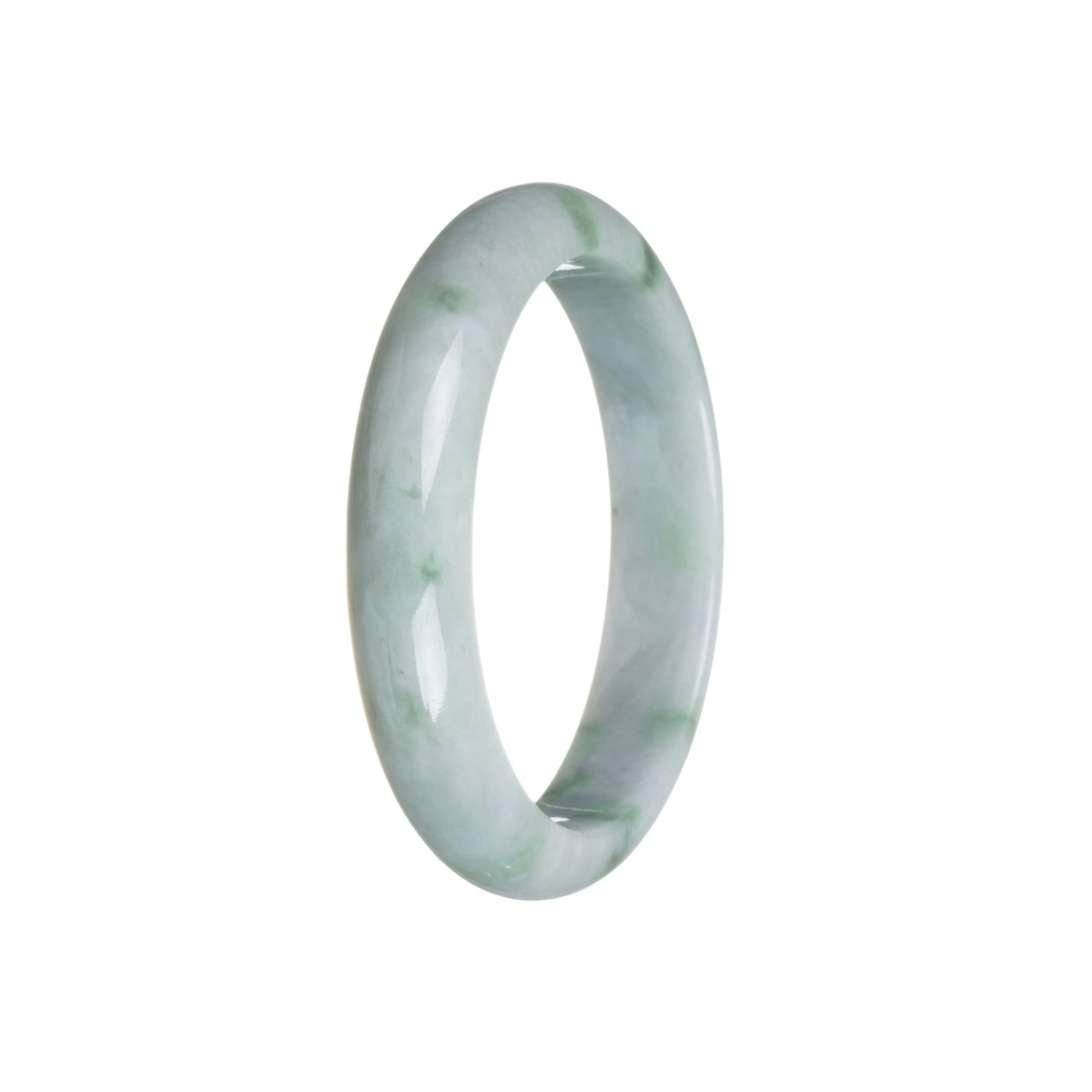 Authentic Grade A Green with Grey Jade Bangle Bracelet - 59mm Half Moon