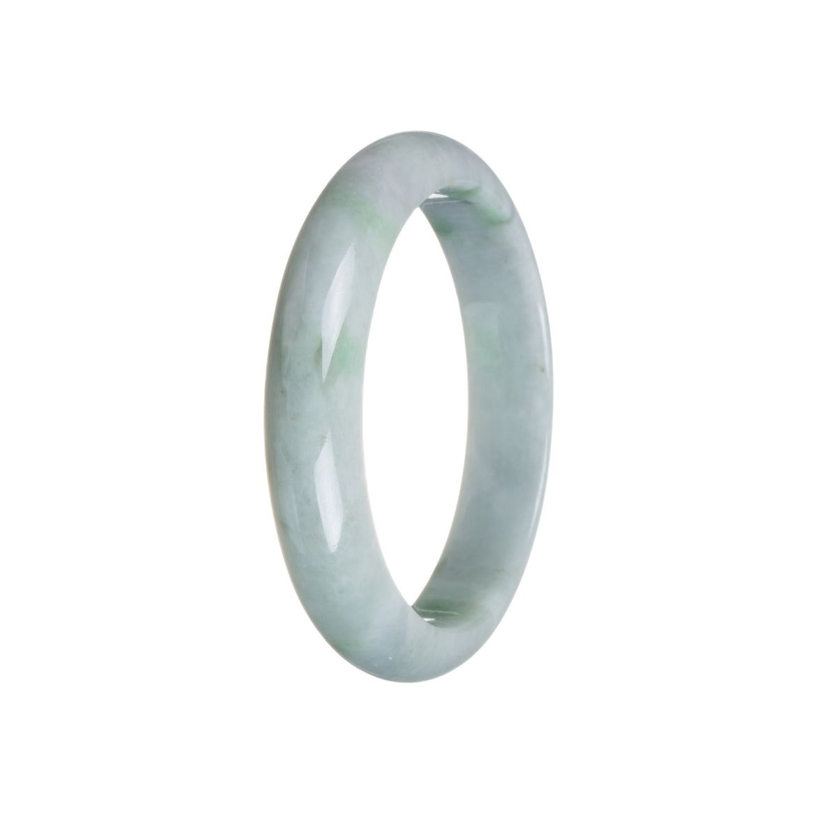 Authentic Grade A Green with Grey Jade Bangle Bracelet - 59mm Half Moon