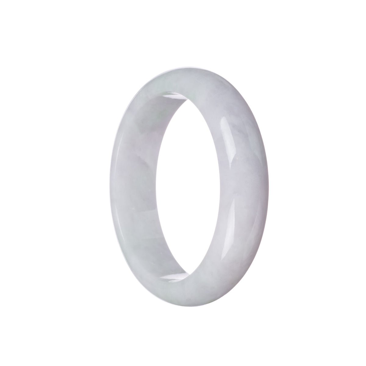 Genuine Grade A White with Pale Green Patches Jadeite Bangle Bracelet - 58mm Half Moon