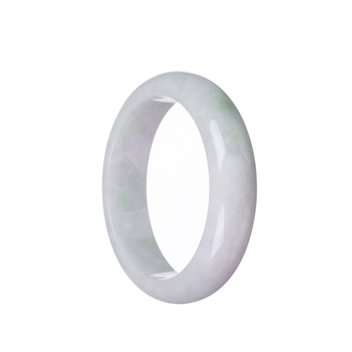 Genuine Grade A White with Pale Green Patches Jadeite Bangle Bracelet - 58mm Half Moon