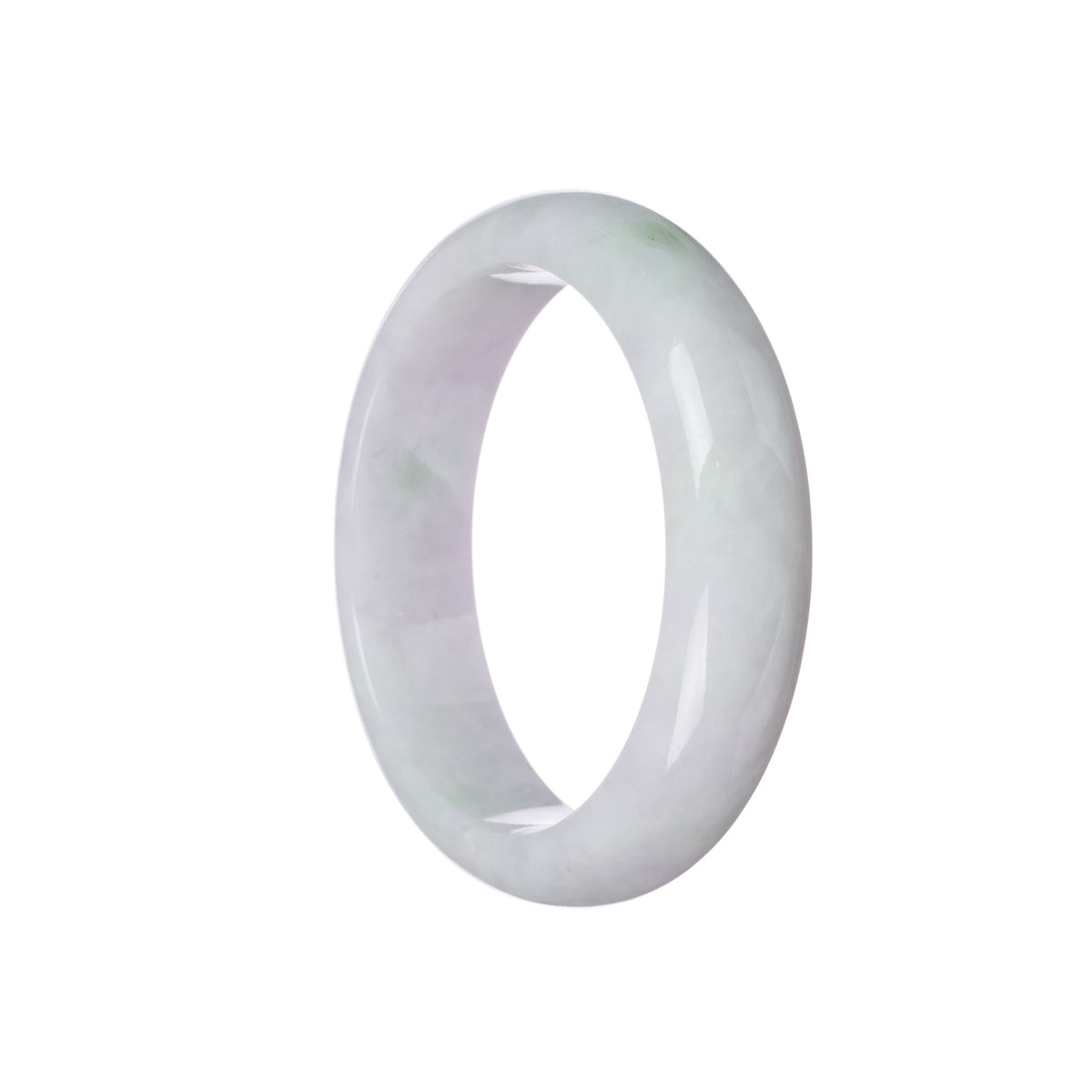 Genuine Grade A White with Pale Green Patches Jadeite Bangle Bracelet - 58mm Half Moon