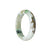 Authentic Type A Green, white with brown pattern Jade Bangle Bracelet - 55mm Half Moon