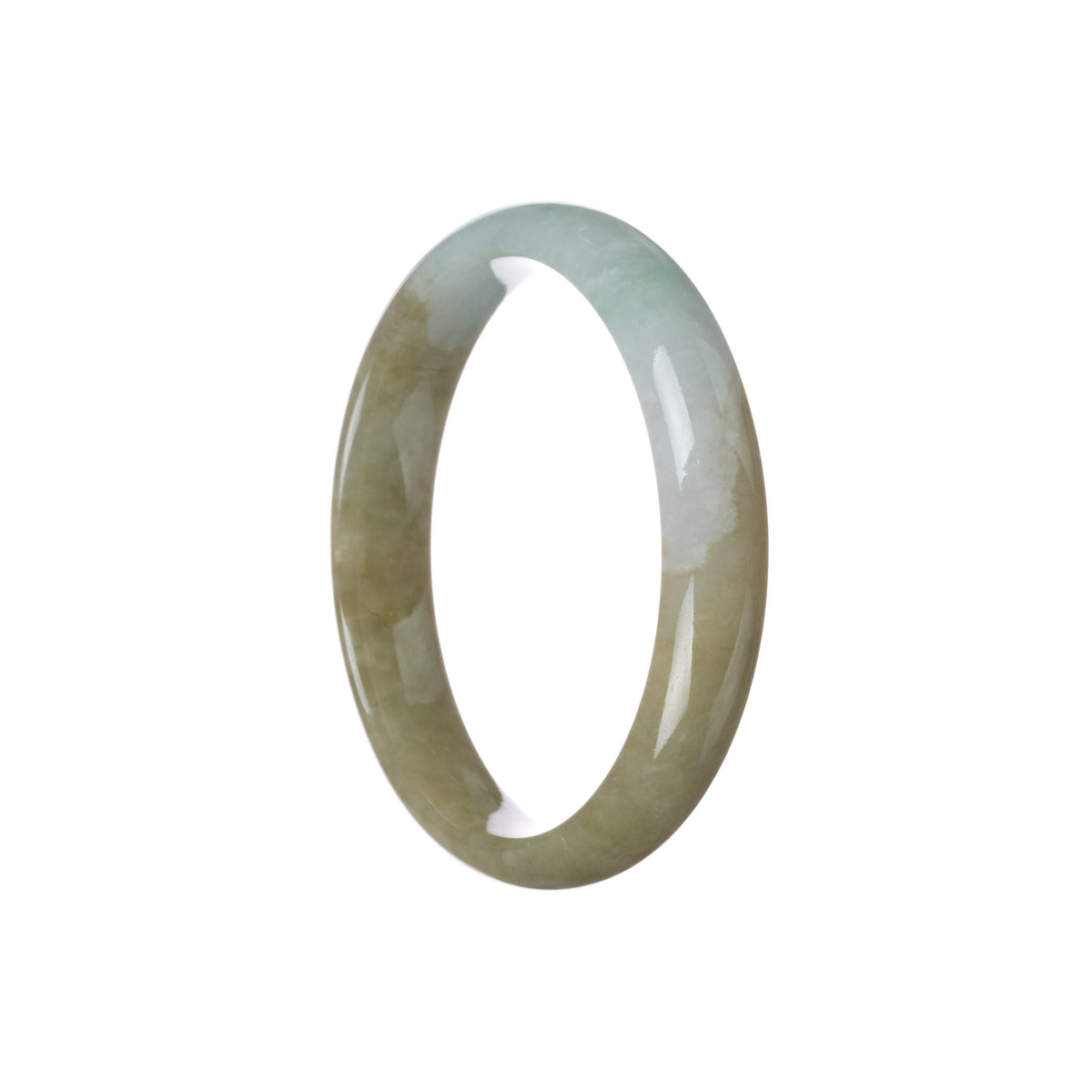 Genuine Grade A Brownish Green with Apple Green Burmese Jade Bracelet - 59mm Half Moon