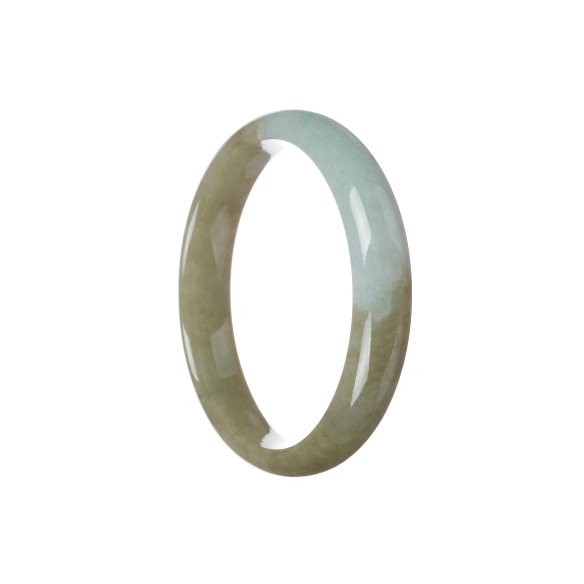 Genuine Grade A Brownish Green with Apple Green Burmese Jade Bracelet - 59mm Half Moon