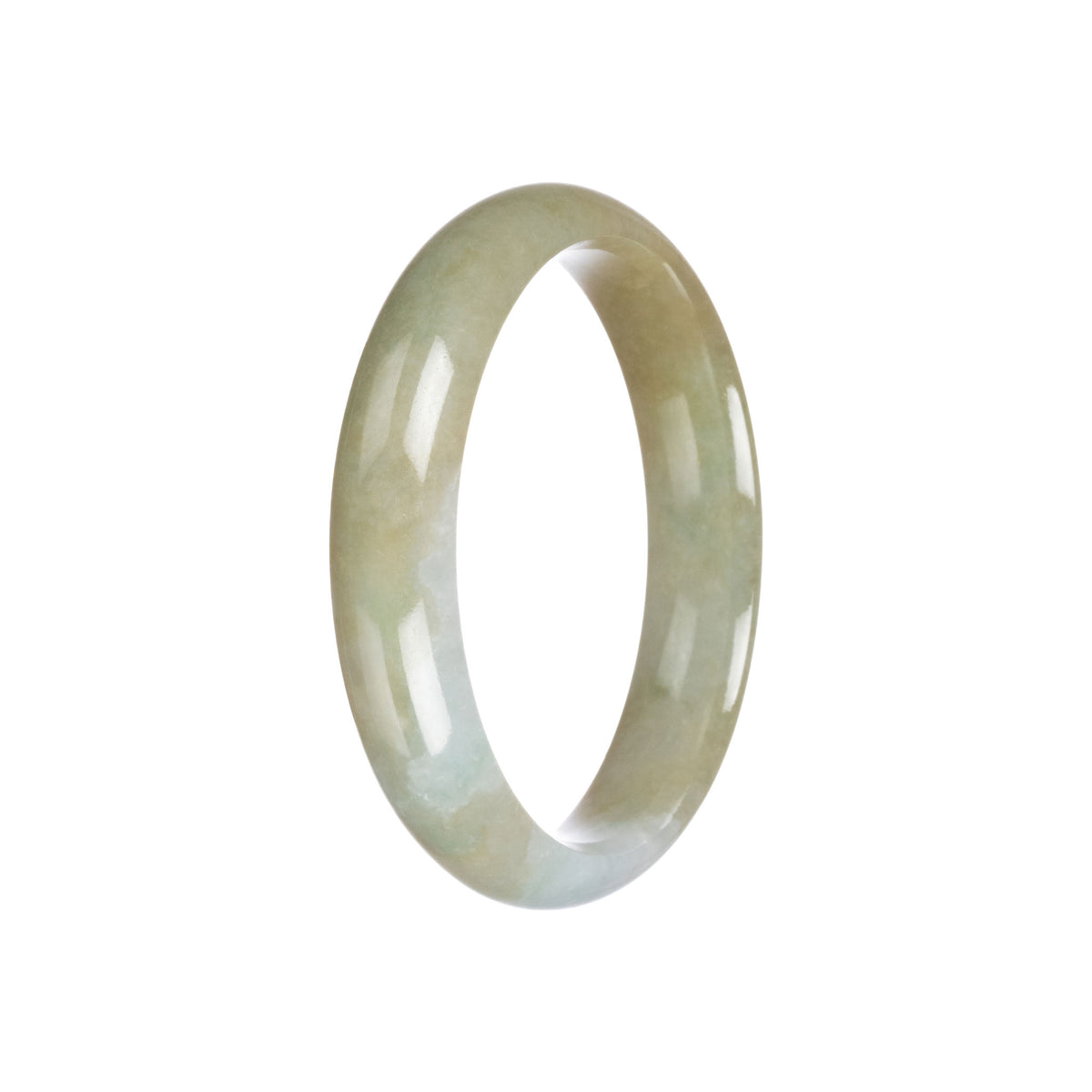 Certified Grade A Brownish Olive Green with White Patch Jadeite Jade Bangle Bracelet - 59mm Half Moon