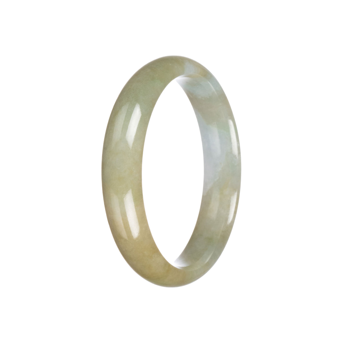 Certified Grade A Brownish Olive Green with White Patch Jadeite Jade Bangle Bracelet - 59mm Half Moon