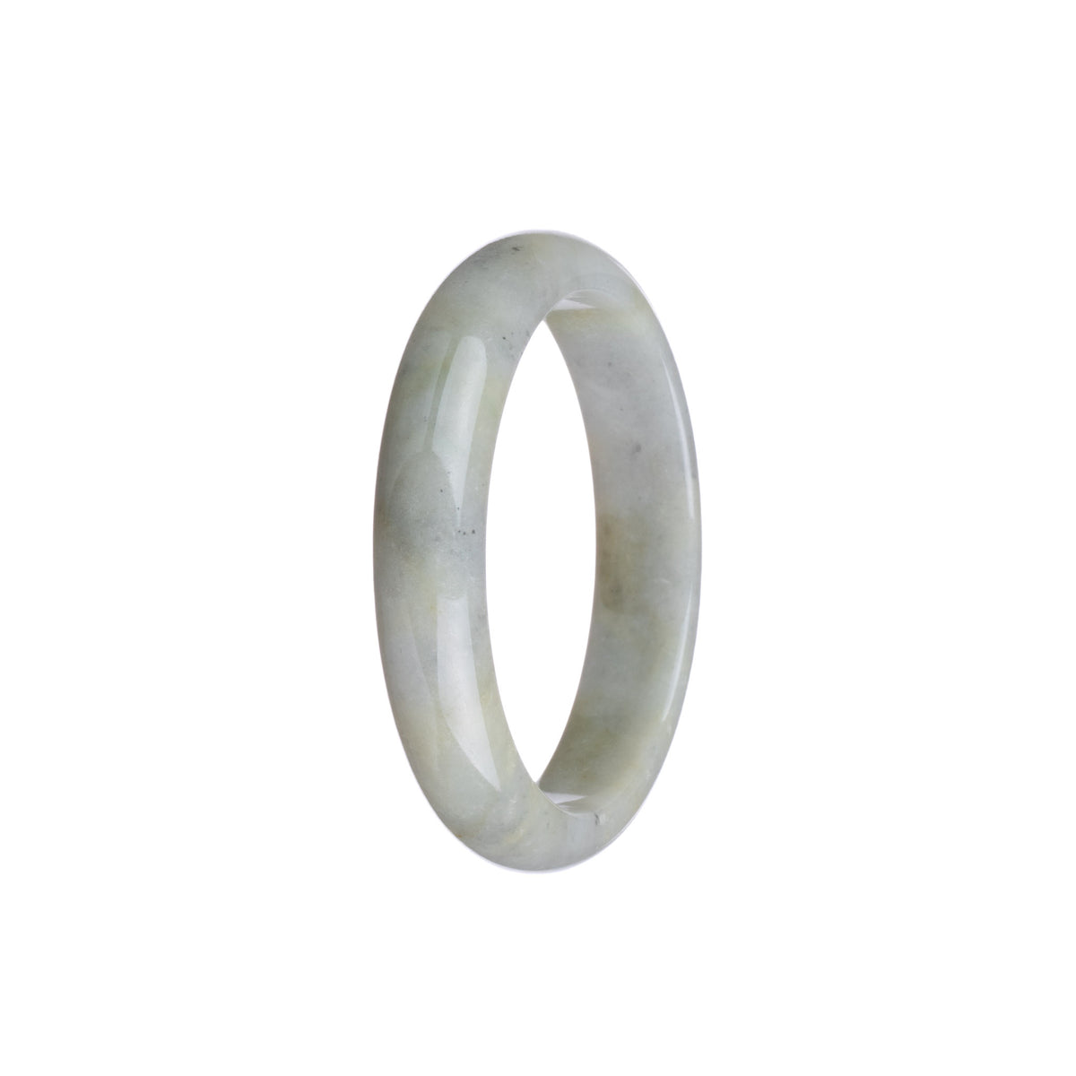 Real Grade A Grey with White Jadeite Jade Bangle Bracelet - 54mm Half Moon