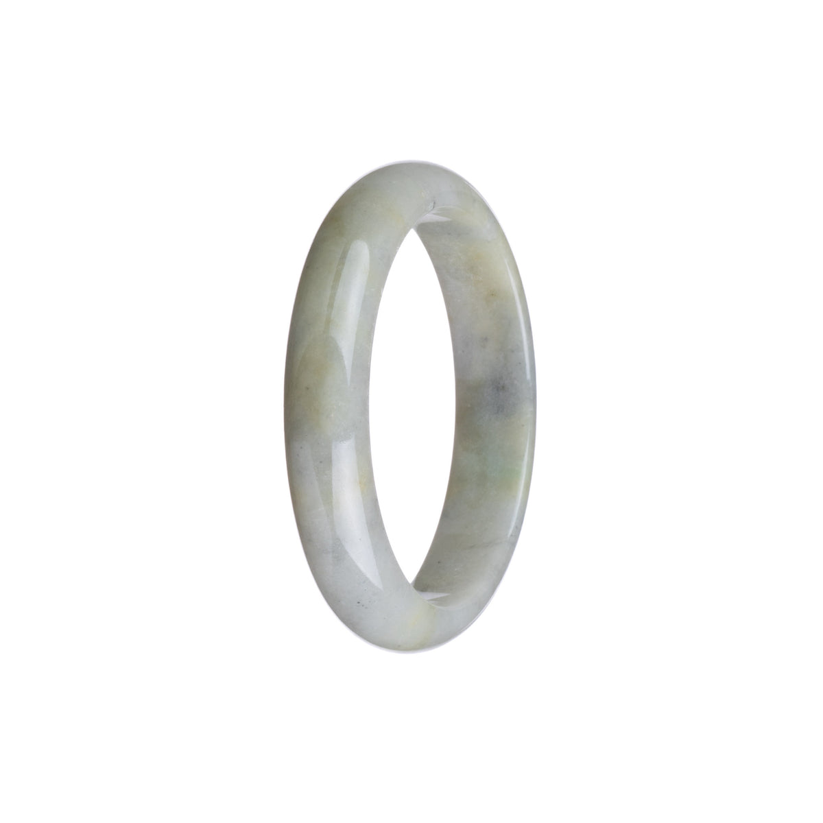 Real Grade A Grey with White Jadeite Jade Bangle Bracelet - 54mm Half Moon