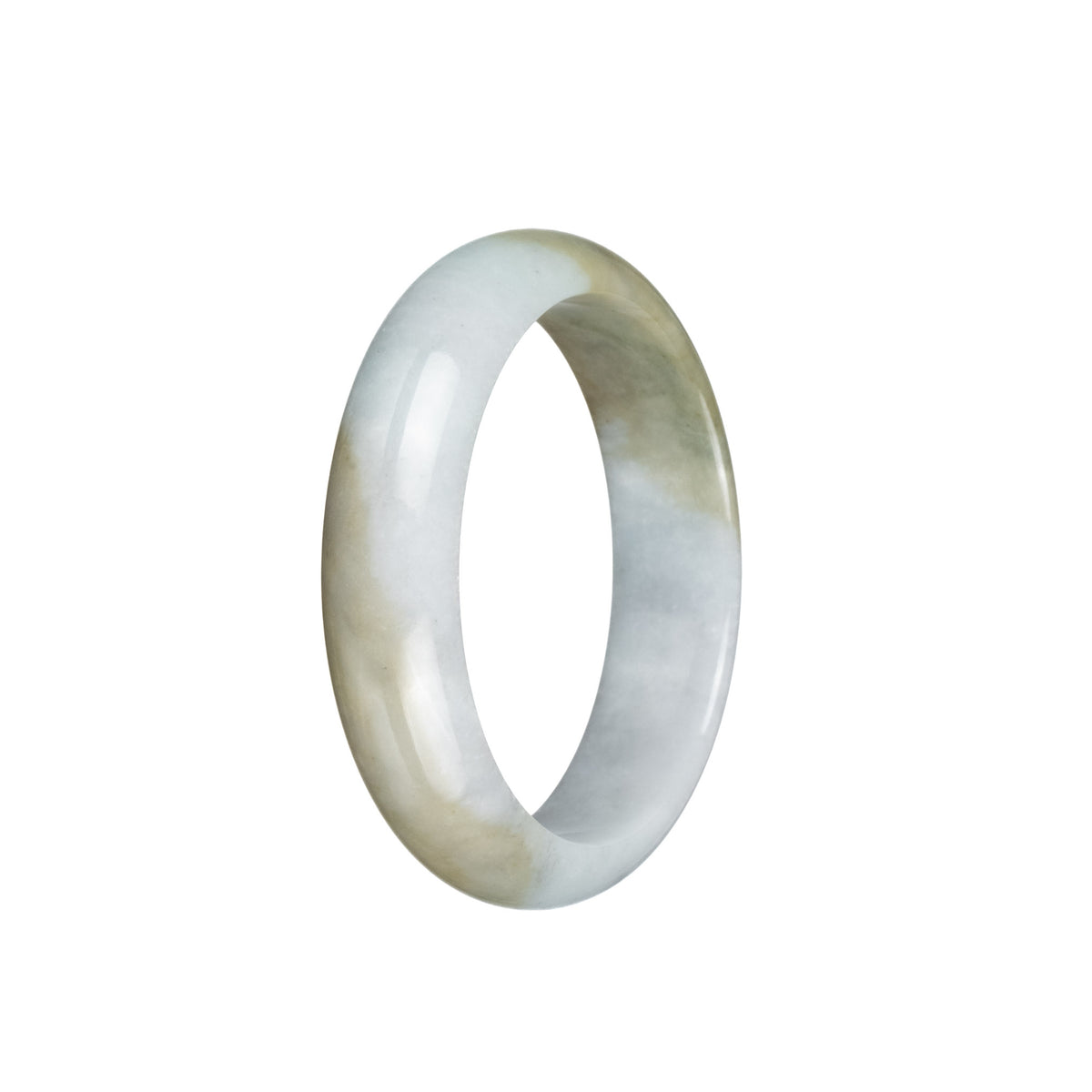 Certified Natural White and Light Brown Traditional Jade Bangle - 55mm Half Moon