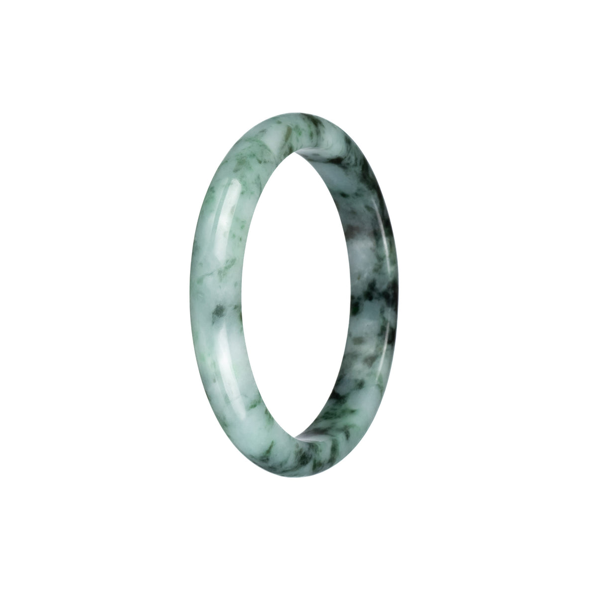 Genuine Grade A Light Green Pattern Burma Jade Bangle - 54mm Semi Round