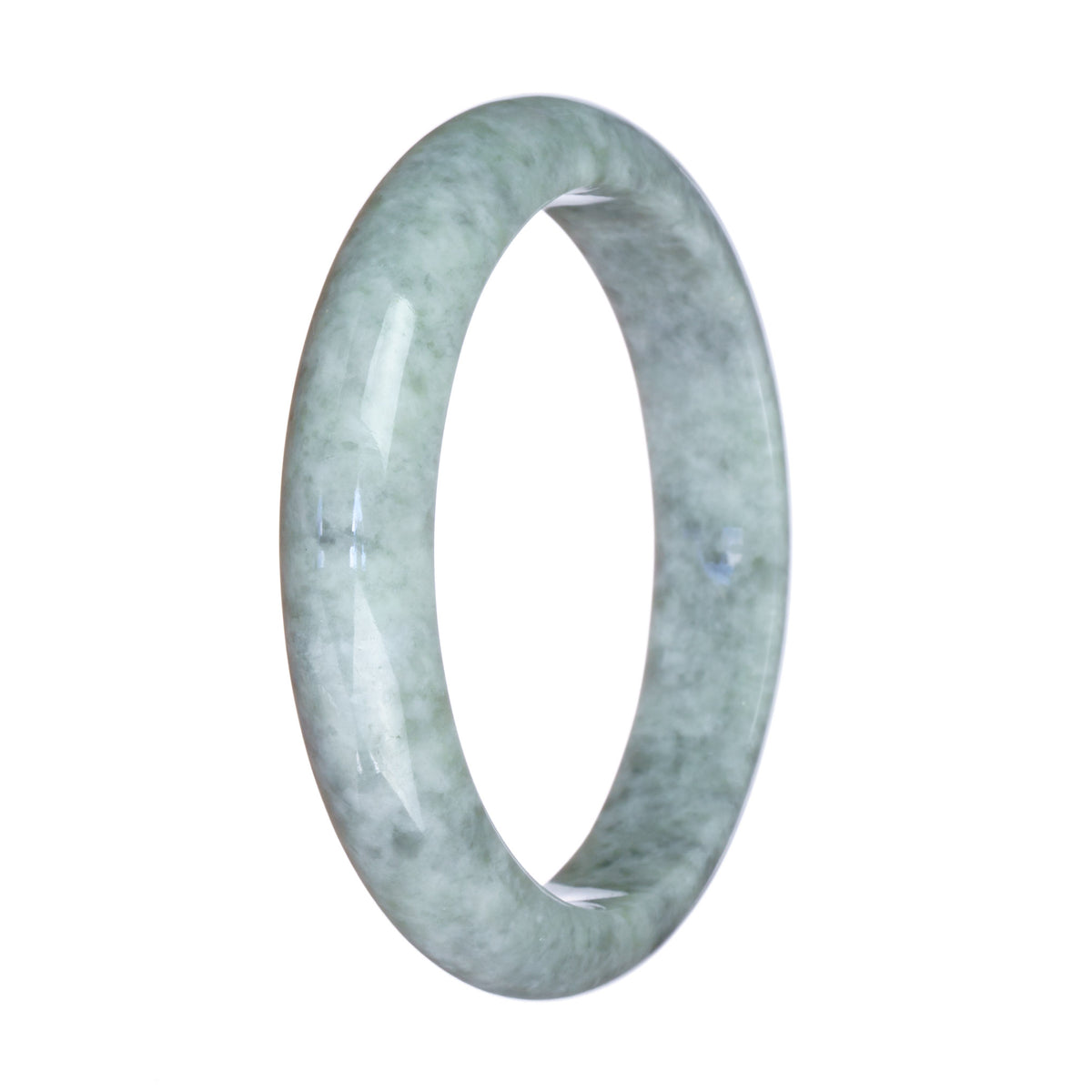 Certified Natural Grey and White Jadeite Bangle Bracelet - 59mm Half Moon