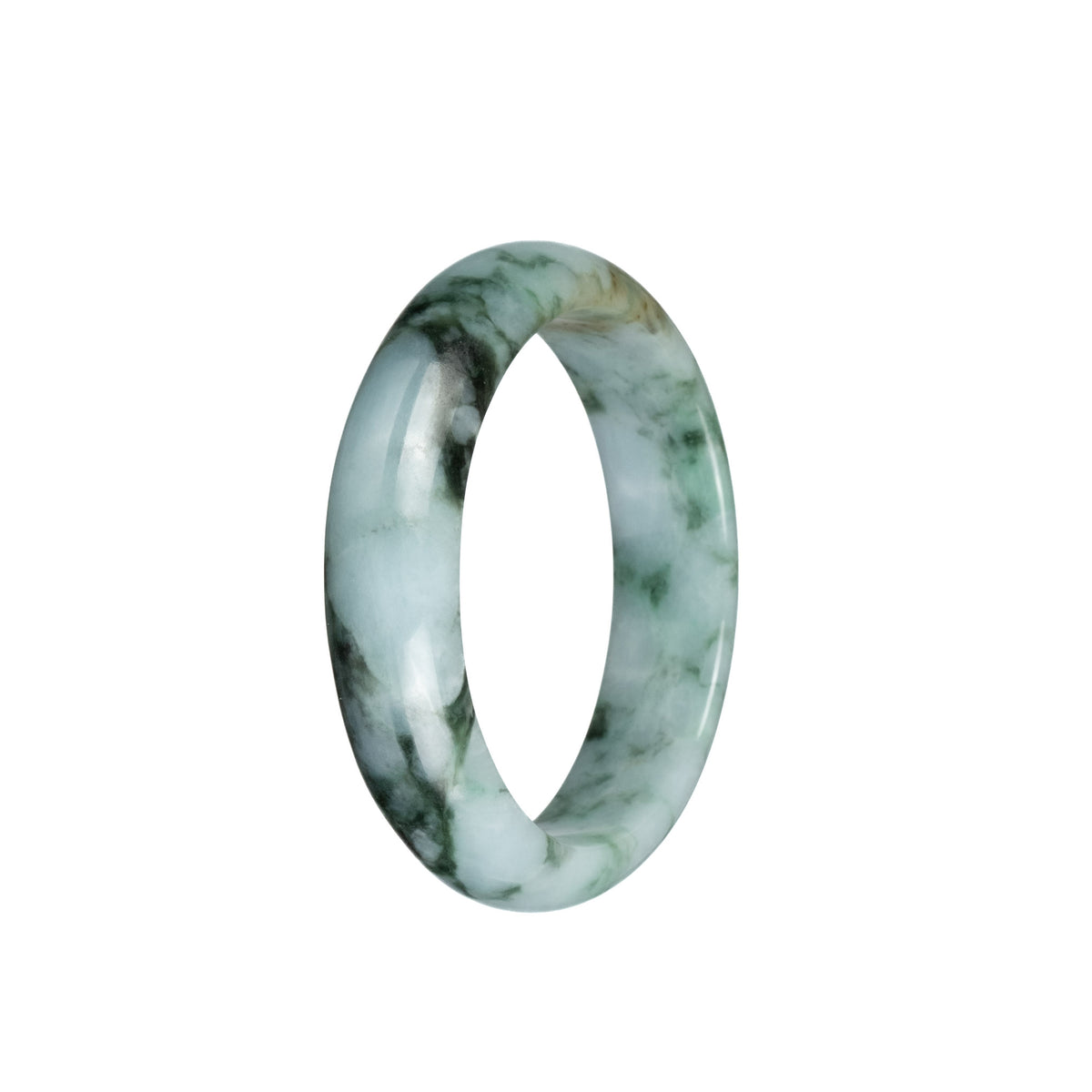 Certified Grade A Green Pattern Traditional Jade Bangle - 53mm Half Moon