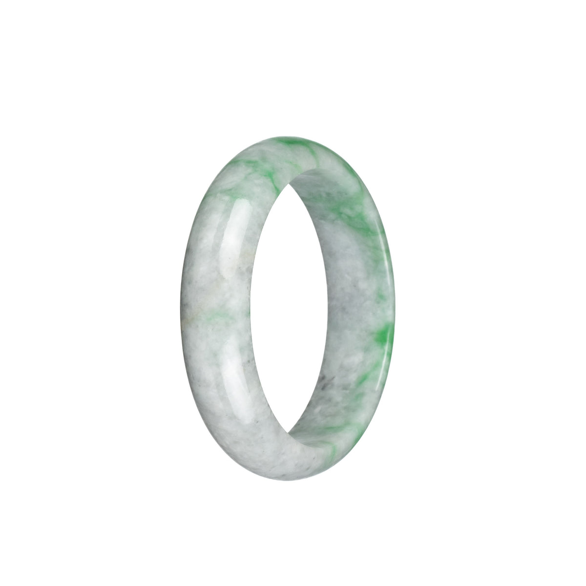 Certified Natural Grey with Emerald Green Traditional Jade Bangle Bracelet - 51mm Half Moon