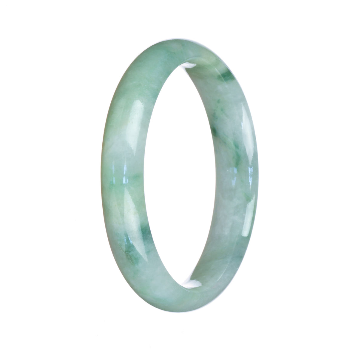 Genuine Grade A Light Green Pattern Jadeite Bangle - 56mm Half Moon