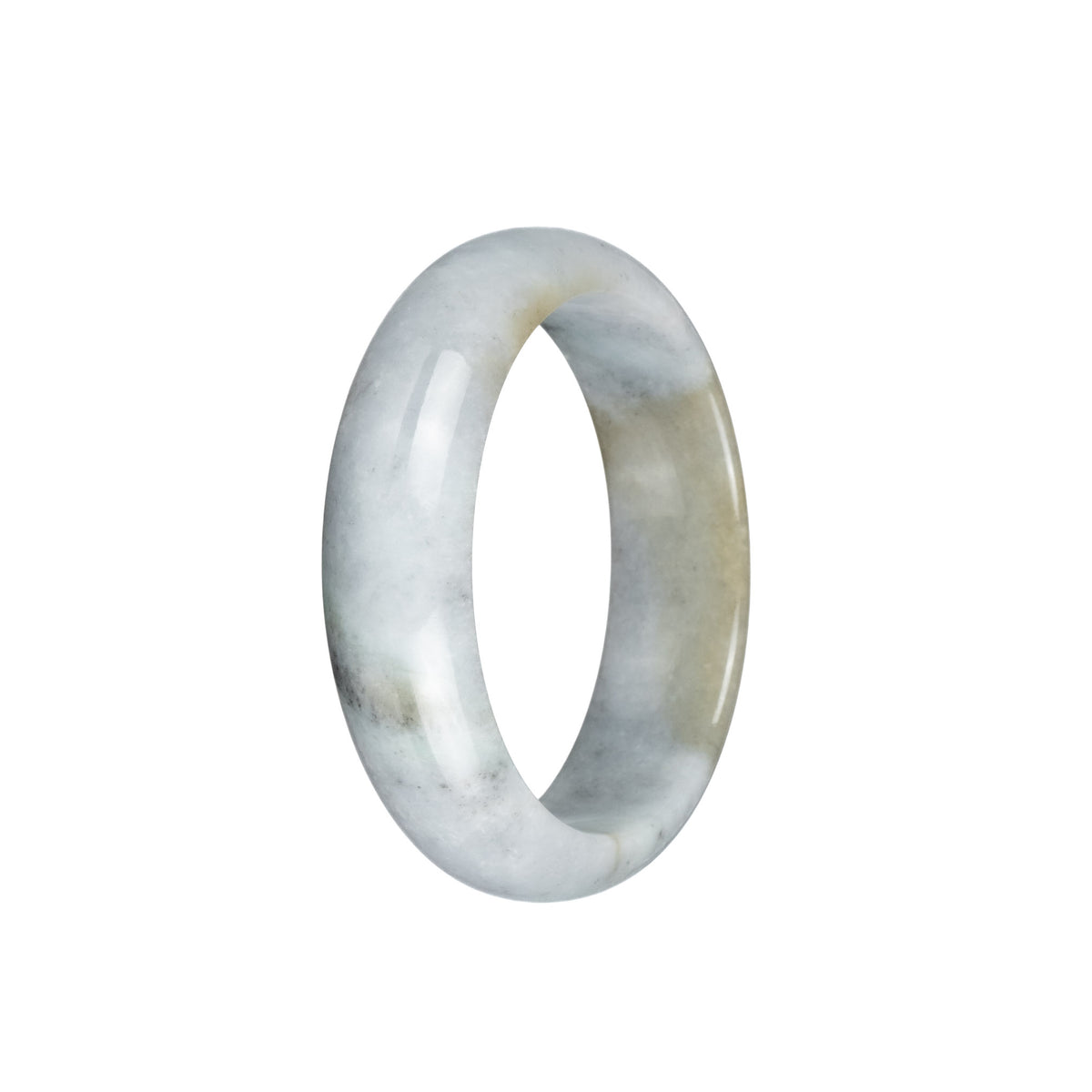 Genuine Natural White and Light Brown Jade Bangle - 54mm Half Moon