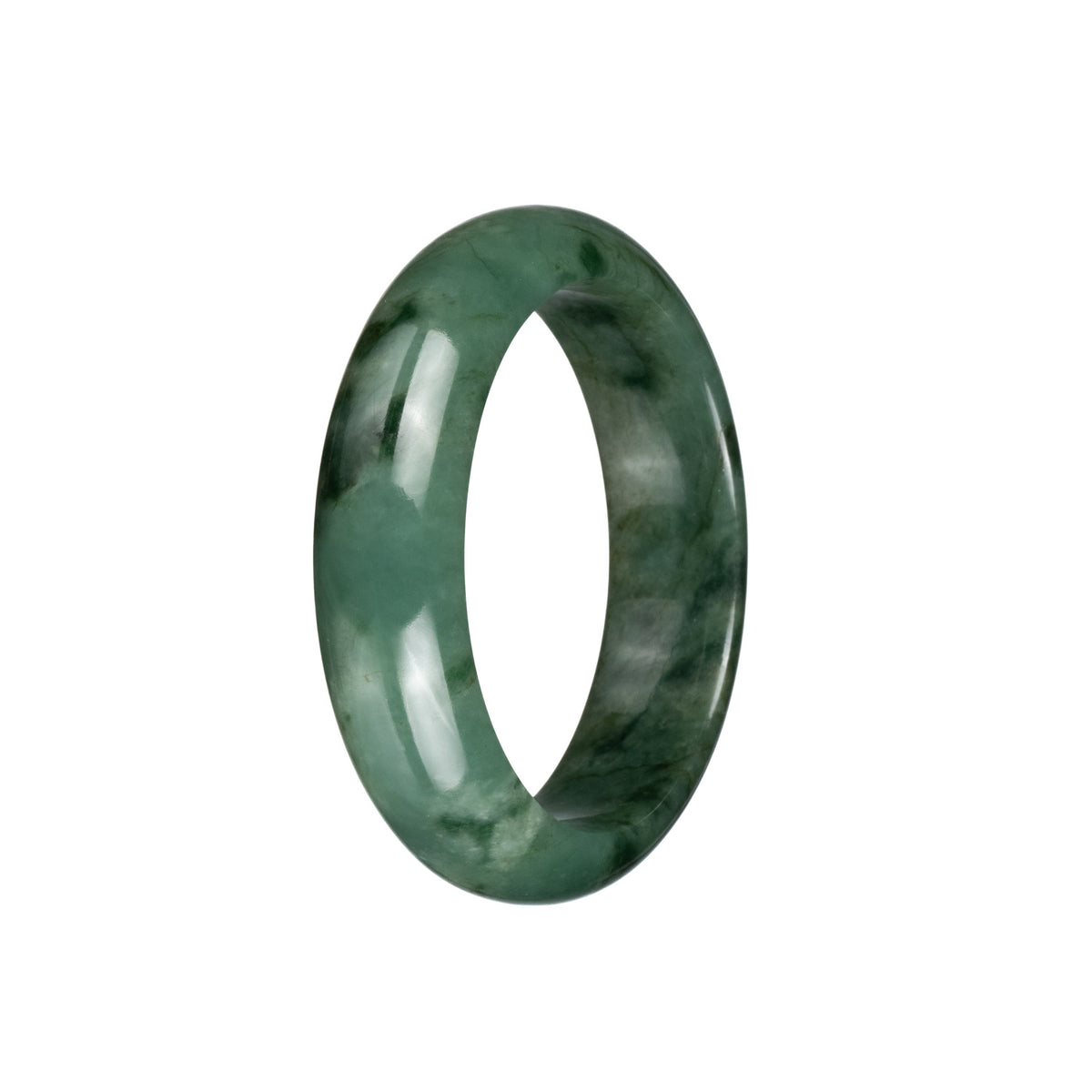 Genuine Grade A Green Pattern Burma Jade Bangle - 54mm Half Moon