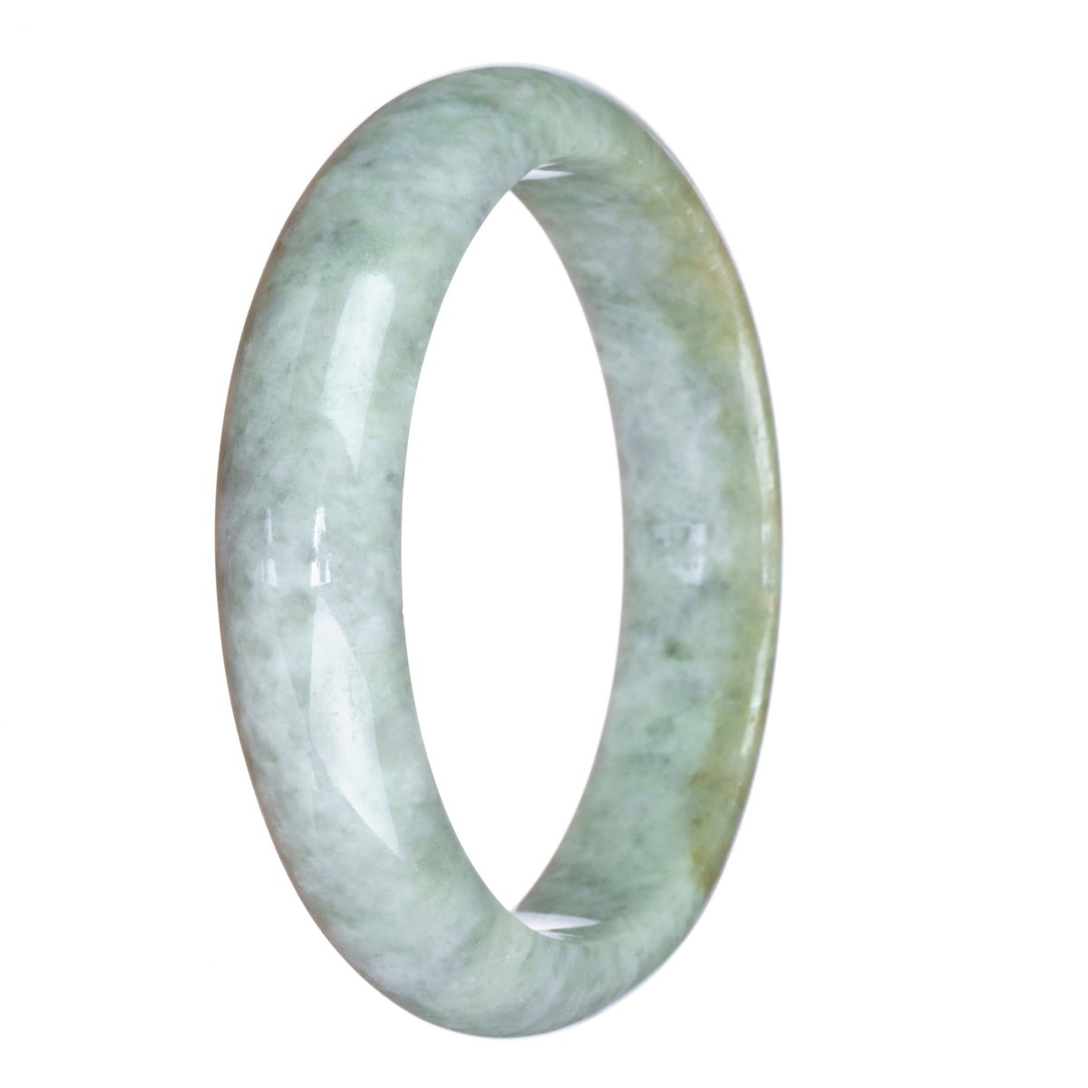 Genuine Type A Grey Pattern Jadeite Jade Bracelet - 63mm Half Moon