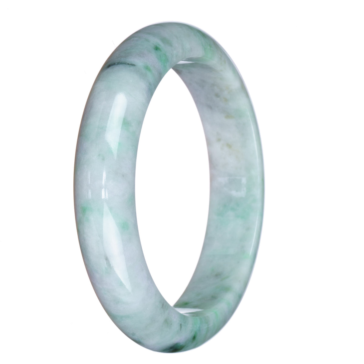 Certified Type A White and Green Pattern Jade Bracelet - 62mm Half Moon