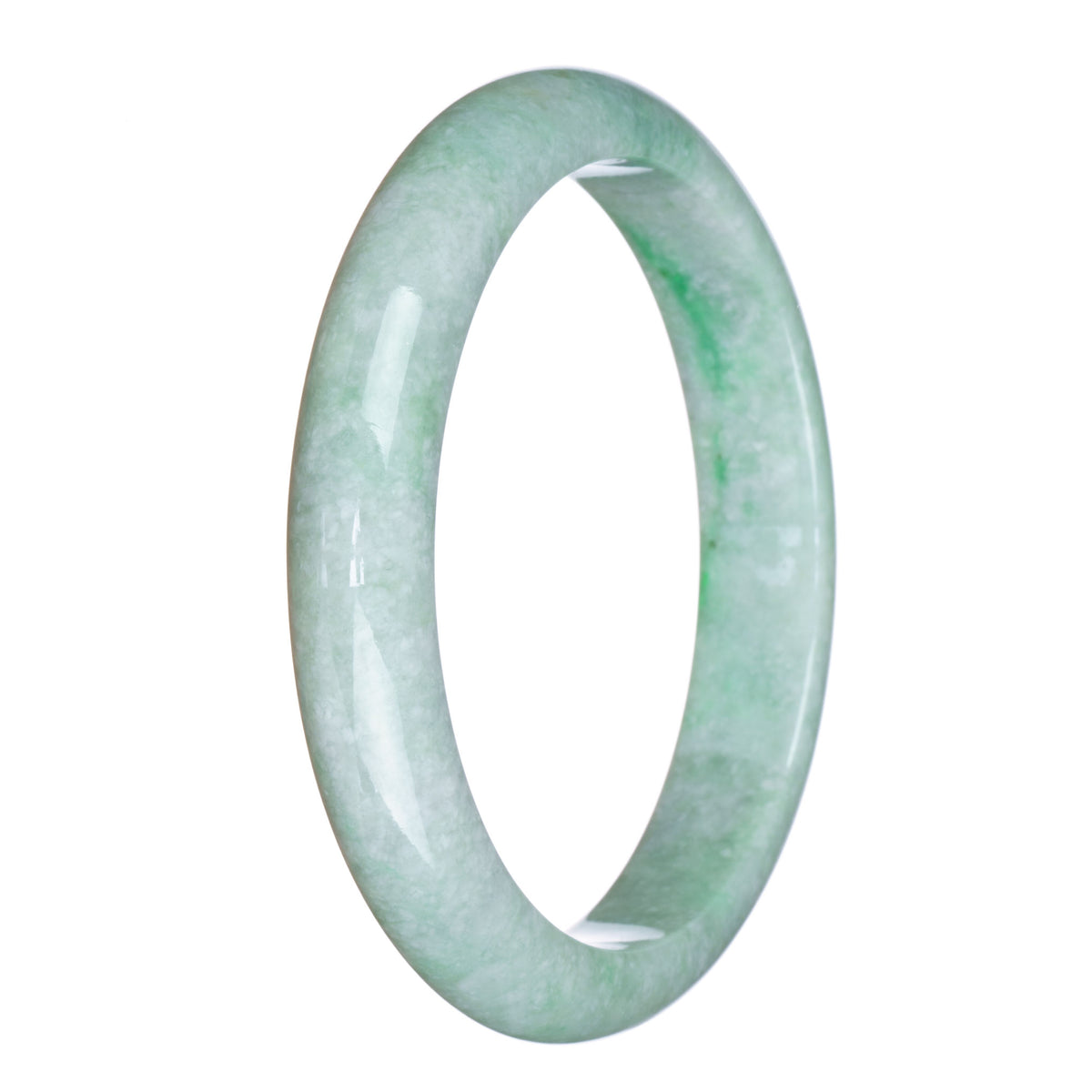 Authentic Untreated Pale Green with Emerald Green Burma Jade Bracelet - 78mm Half Moon