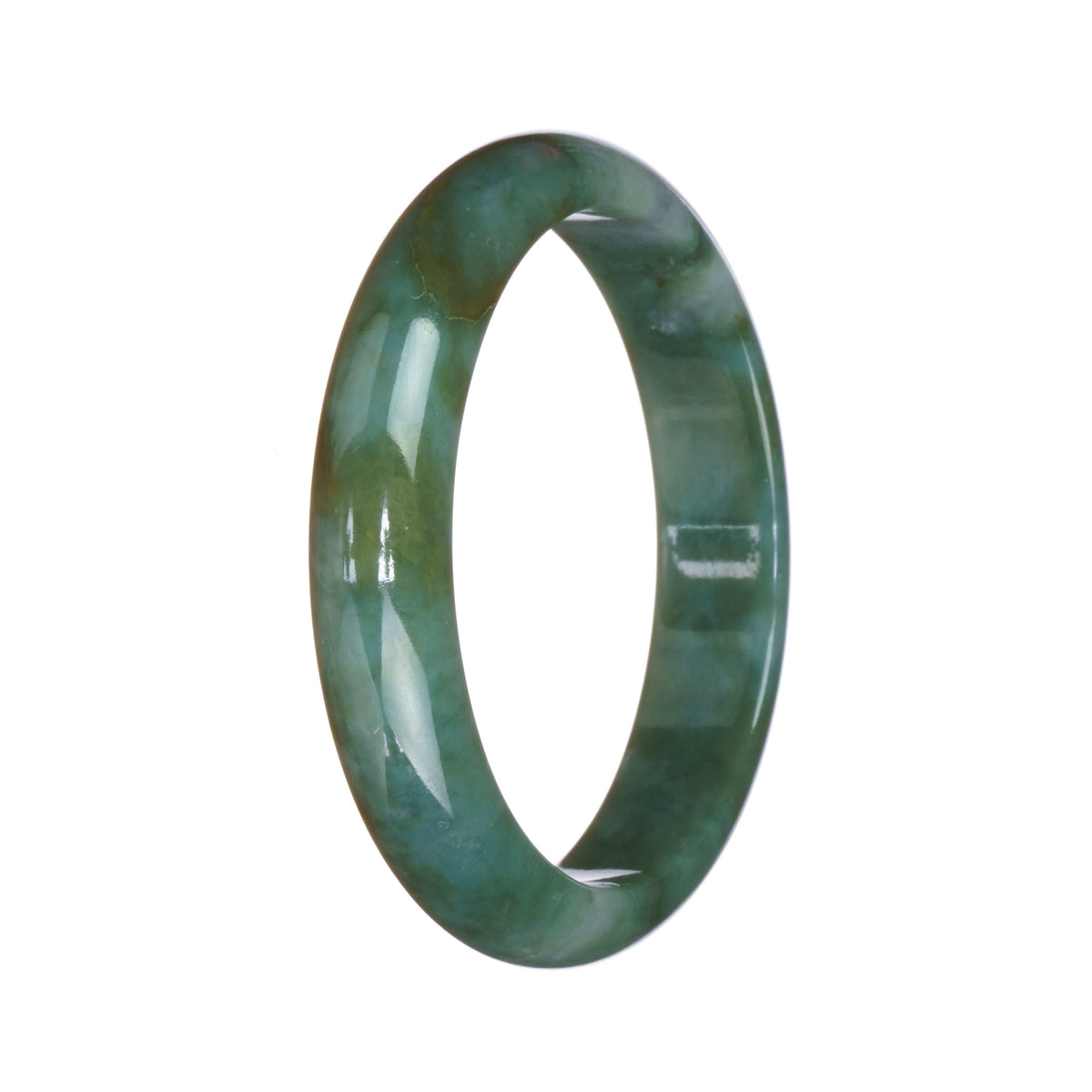 Genuine Grade A Green Pattern Traditional Jade Bangle Bracelet - 56mm Half Moon