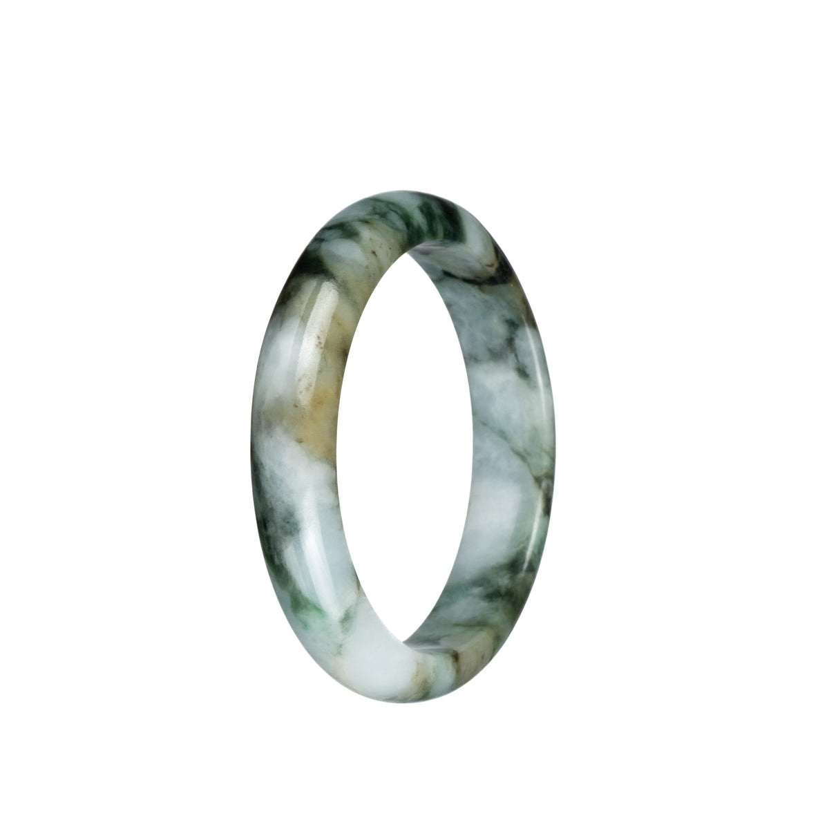 Certified Natural White and Green Pattern Jadeite Bangle Bracelet - 54mm Half Moon