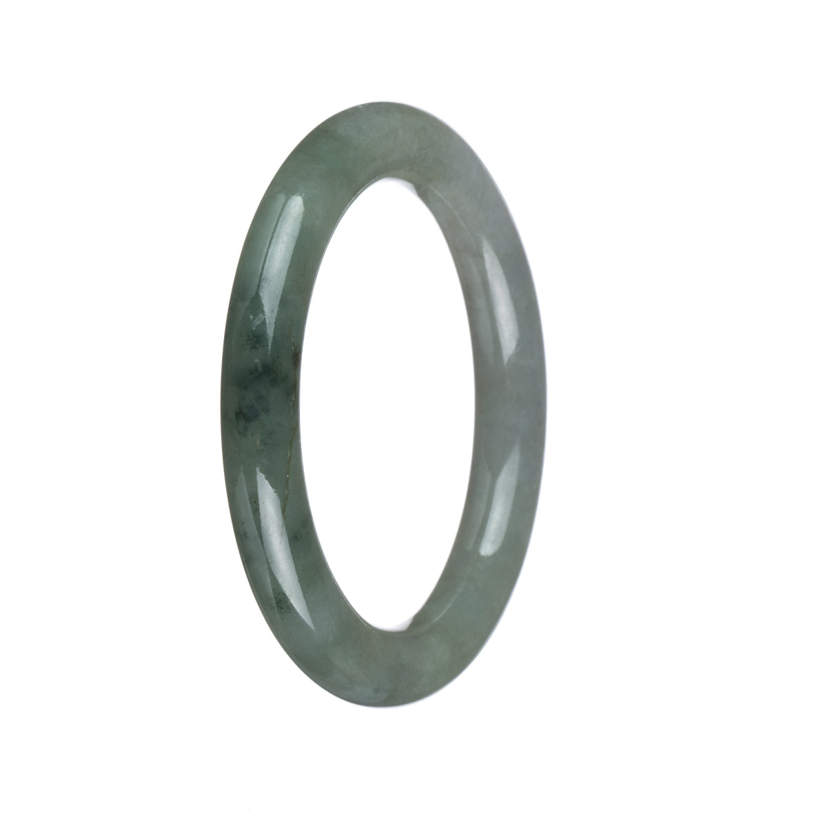 Genuine Type A Green with Dark Green Pattern Jade Bracelet - 51mm Petite Round